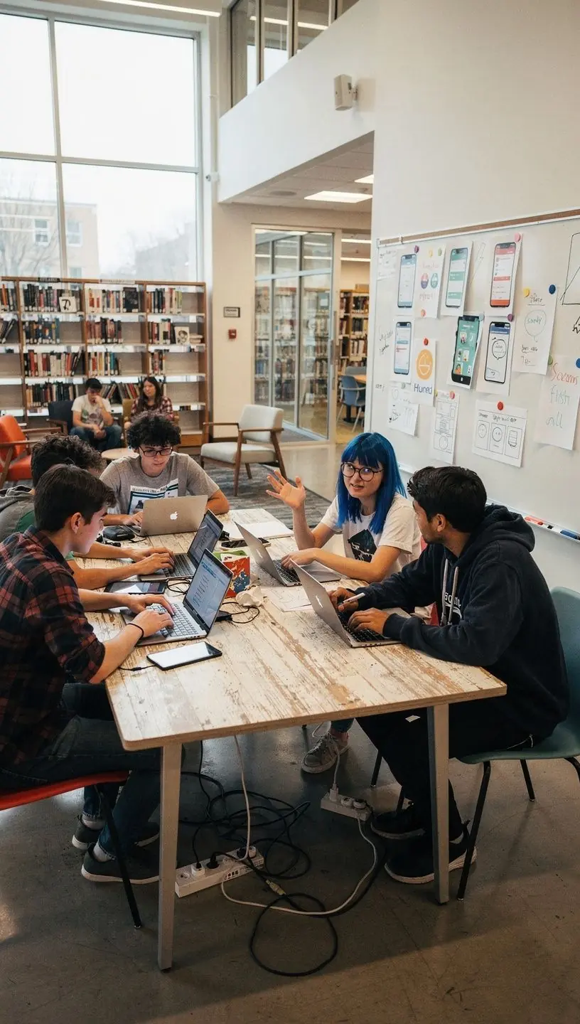 Community members accessing public Wi-Fi in an urban area.