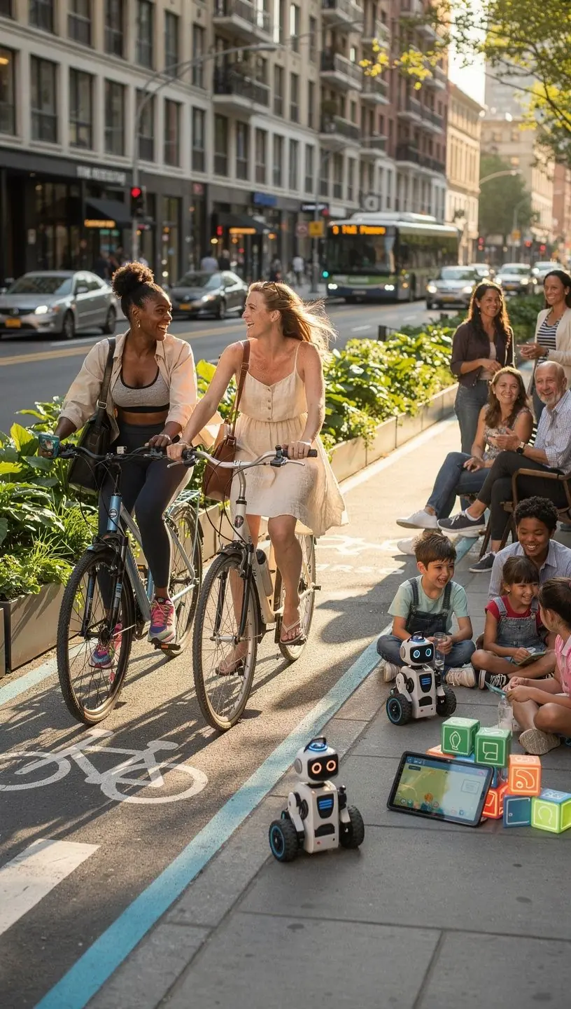 Solar panels on residential rooftops in urban setting